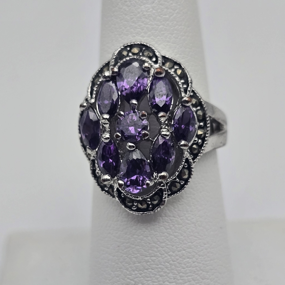 Hematite Purple Stone, sterling silver ring. Size 6.5